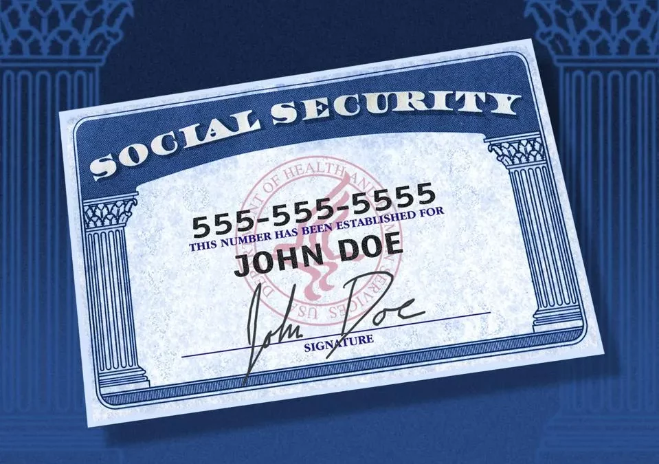 image of a social security card on blue background